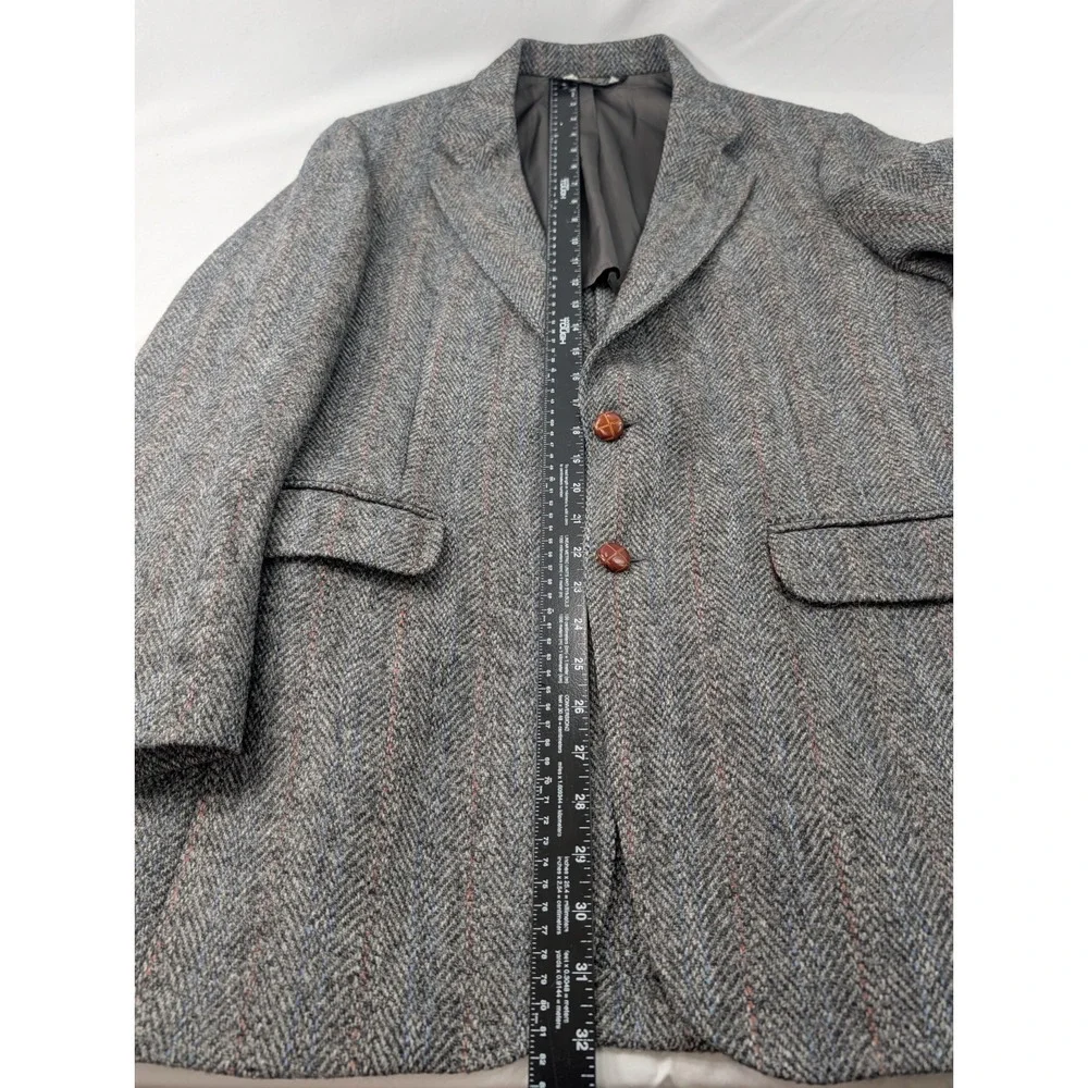 VTG Harris Tweed Beaconsfield Blazer Sport Coat Mens 42L Slim Gray Wool 90s